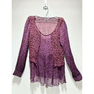 CABI Shades of Purple Floral Sheer Blouse